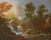 Willem van Bemmel Landschap figuur op een brug bij een waterval Spain oil painting artist